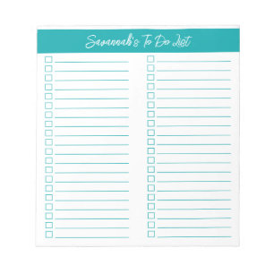 Script Modern Elegant Teal Two Column Checklist Notepad