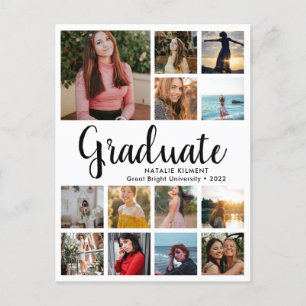 Script Modern Graduate 13 Photo Collage Graduation Announcement Postcard