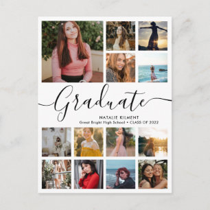 Script Modern Graduate 14 Photo Collage Graduation Announcement Postcard