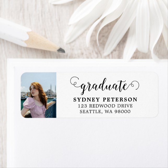 Script Modern Graduation Photo Return Address (Insitu)