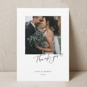 Script Modern Heart Wedding Photo W Note Thank You Card