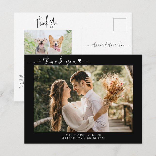  Script  Modern Photo Wedding Thank You Postcard (Front/Back)