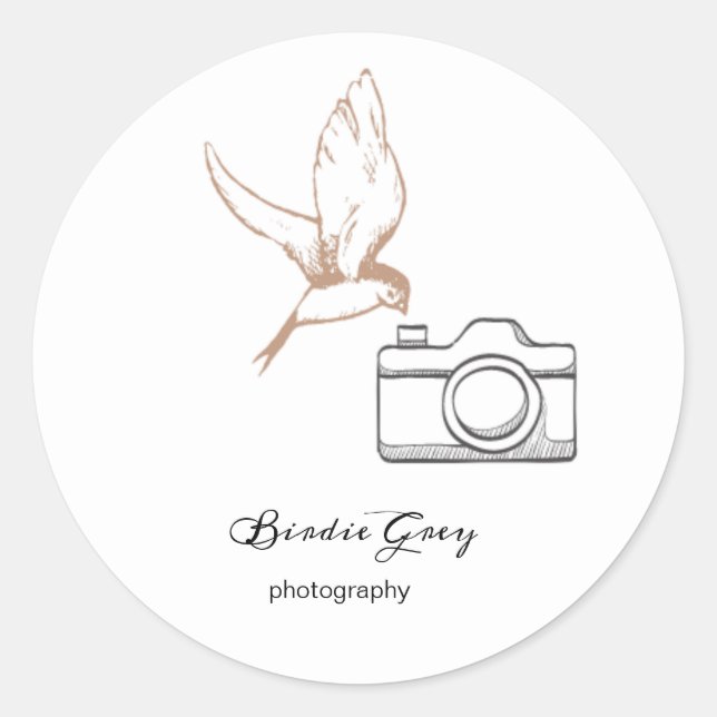 Script Modern Photography Business Card Classic Round Sticker (Front)