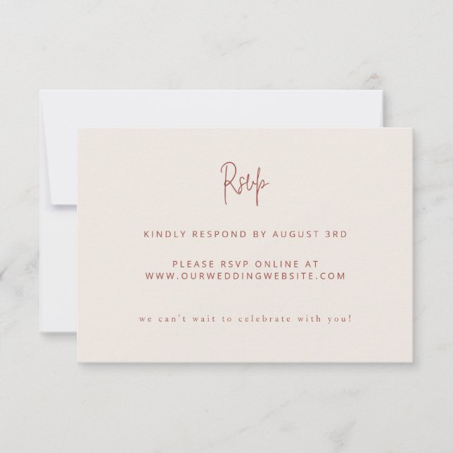 Script Modern Terracotta & Cream Wedding Website RSVP Card (Front)