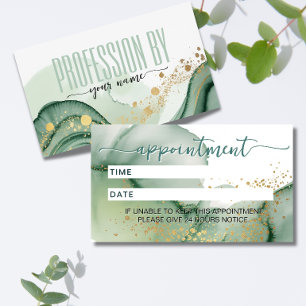 Script Modern watercolor Sage green and gold Appointment Card