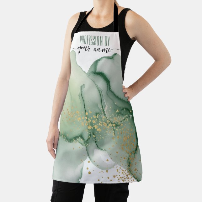 Script Modern watercolor Sage green and gold Apron (Insitu)