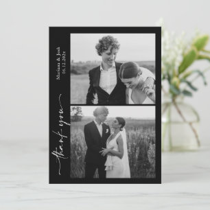 Script Modern Wedding 2 Photos Thank You Card