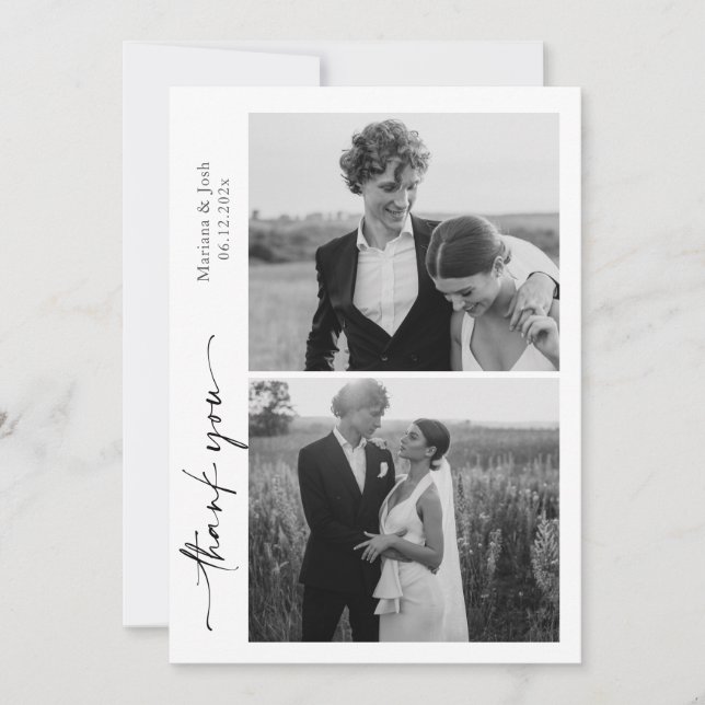 Script Modern Wedding 2 Photos Thank You Card (Front)