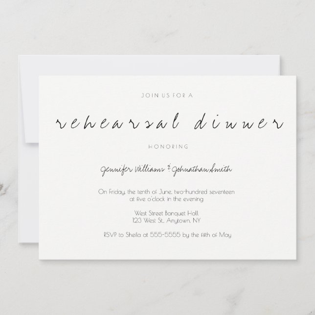 Script modern wedding rehearsal dinner invitations (Front)