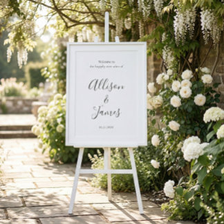 Script Modern White Wedding Welcome Sign