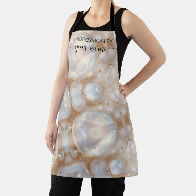 Script Modernopal stone and gold custom Apron (Insitu)