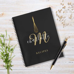 Script Monogram Black Gold Whisk Recipe Notebook