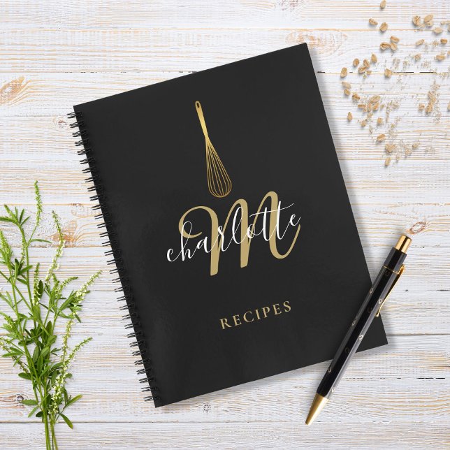 Script Monogram Black Gold Whisk Recipe  Notebook (Creator Uploaded)