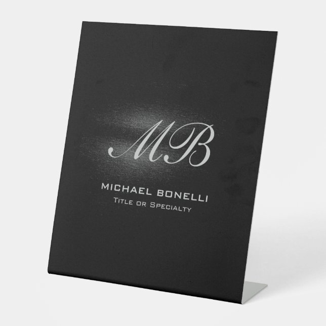 Script monogram black grey modern cute pedestal sign (Front)