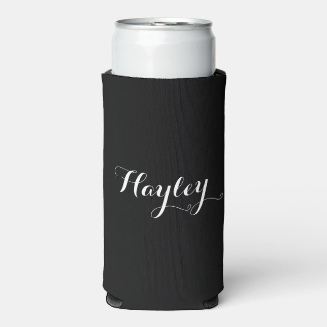 Script monogram black seltzer can cooler (Seltzer Front)