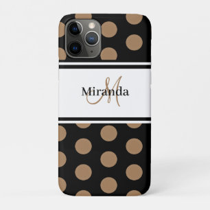 Script Monogram Black White Brown Polka Dots Case-Mate iPhone Case