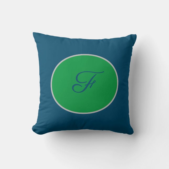 Script Monogram Blue and Green Cushion (Front)