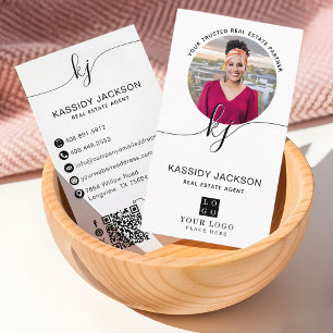 Script Monogram Circle Business Photo Logo QR Code Card