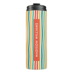 Script Monogram Coloured Lines Thermal Tumbler