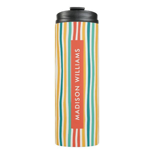 Script Monogram Coloured Lines Thermal Tumbler (Front)