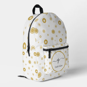 Script Monogram Custom Name Gold Polka Dot Circle Printed Backpack