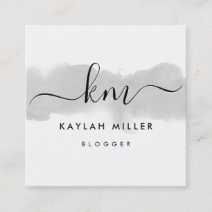 SCRIPT MONOGRAM elegant initials grey watercolor Square Business Card