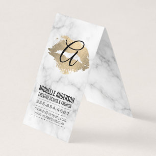 Script Monogram Gold Kiss Stain Marble Business Card