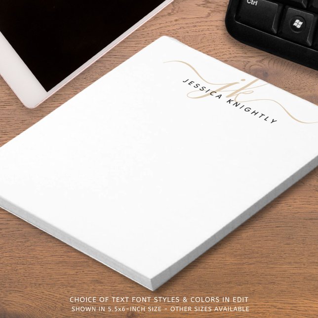 Script Monogram Initials Name Gold Black Notepad (Creator Uploaded)