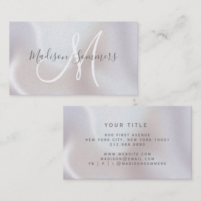 Script Monogram Iridescent Pearl  Business Card (Front/Back)