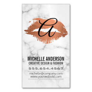 Script Monogram Kiss Stain Marble Magnetic Business Card