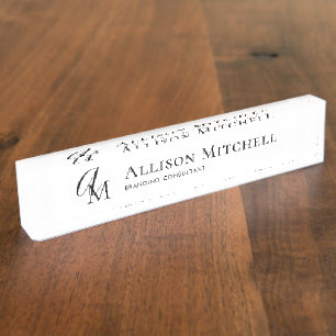 Script Monogram Minimalist Elgeant Desk Nameplate