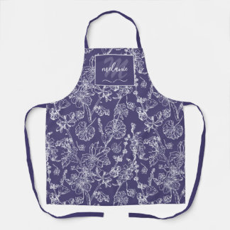 Script Monogram Name Mallow Wildflower Blue White  Apron