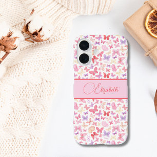Script Monogram Pink Purple Yellow Butterflies iPhone 16 Case