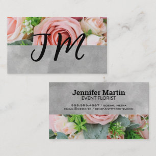 Script Monogram Pink Roses Flowers Business Card