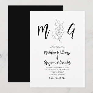Script Monogram Simple Botanical Wedding Invitation