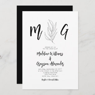 Script Monogram Simple Botanical Wedding  Invitation