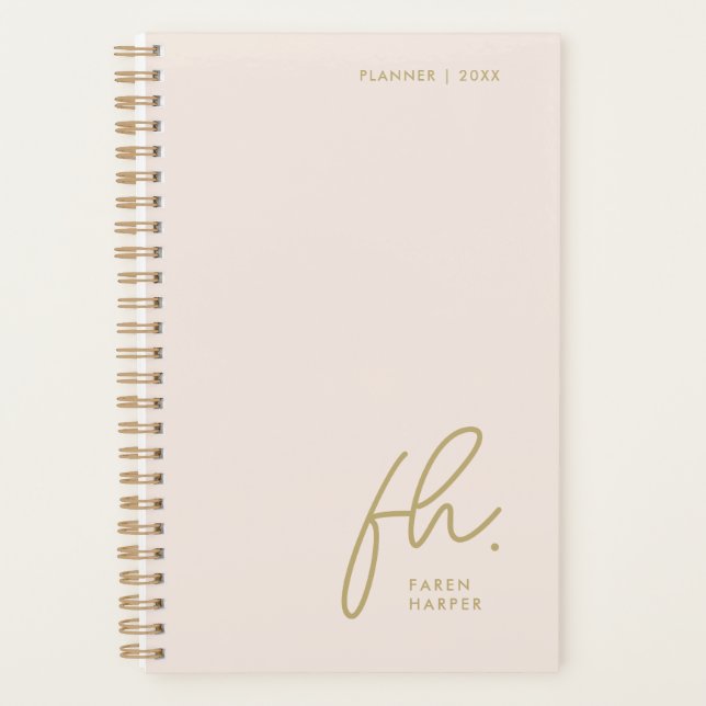 Script Monogram Simple Elegant Blush Gold Feminine Planner (Front)