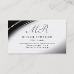 Script Monogram White Black Pattern Business Card