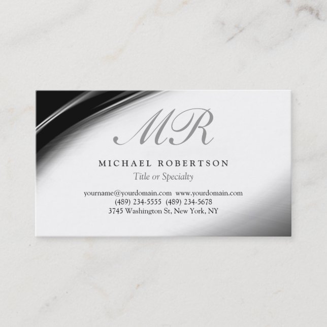 Script Monogram White Black Pattern Business Card (Front)