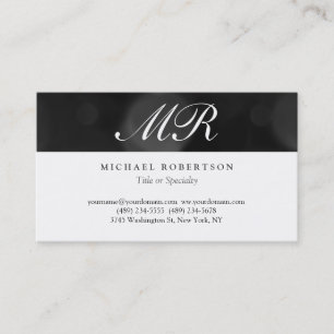 Script Monogram White Black Pattern Business Card