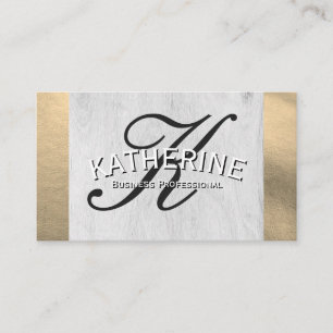 Script Monogram Wood Grain Gold Foil Business Card