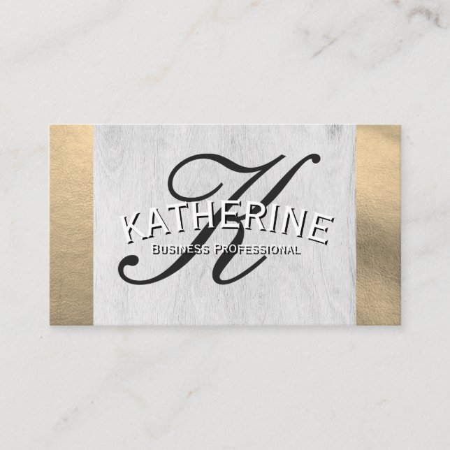 Script Monogram | Wood Grain | Gold Foil Business Card (Front)