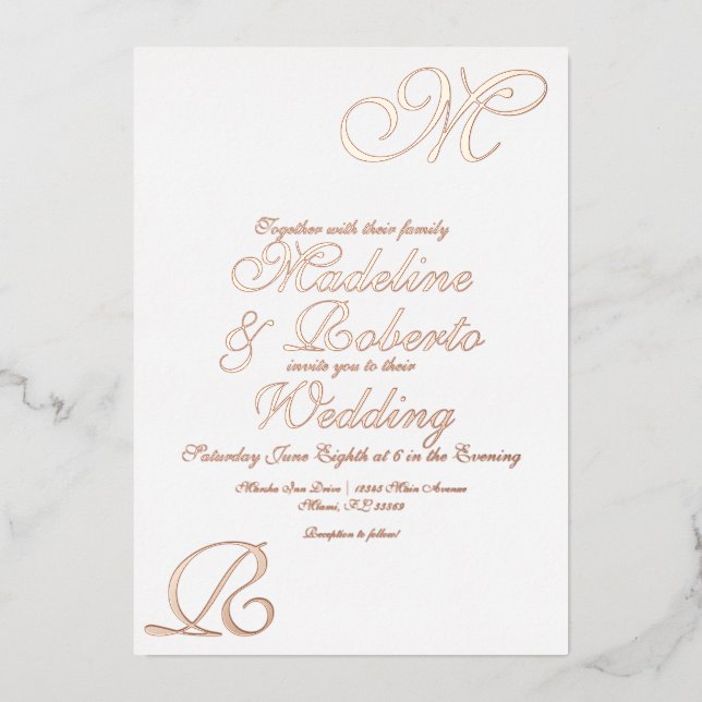 Script Monogrammed Wedding Foil Pressed Invitation (Front)