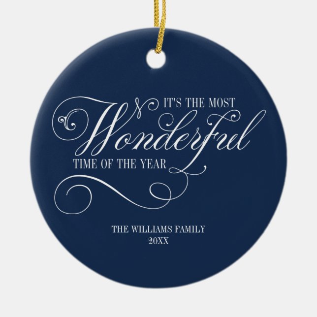 Script Most Wonderful Time Of The Year Holiday Ceramic Tree Decoration (Front)