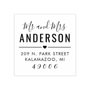 Script Mr. and Mrs. Modern Newlywed Return Address Rubber Stamp