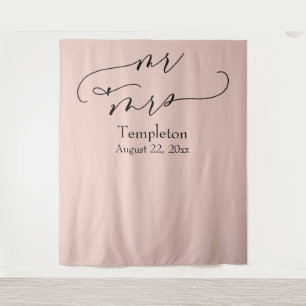Script Mr & Mrs Simple Blush Photo Backdrop Tapestry