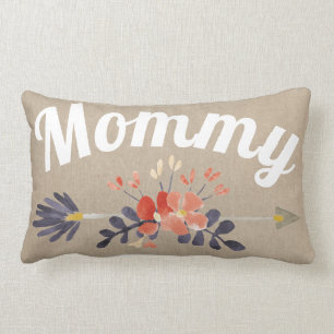 Script Mummy Floral Arrow Burlap Pillow