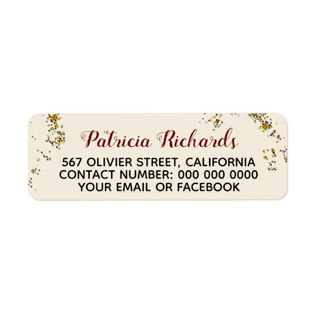 script name + address information on pale beige (Front)
