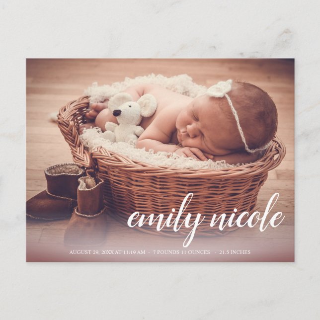 Script Name Baby Girl Photo Birth Announcement  Postcard (Front)