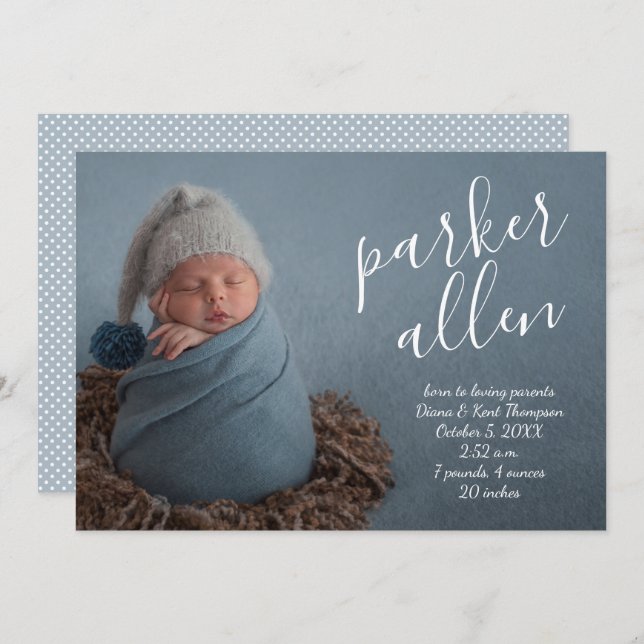 Script Name Baby Photo Birth Announcements (Front/Back)